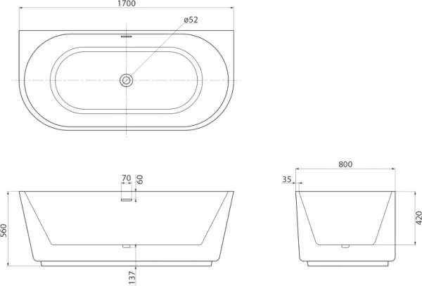 акриловая ванна belbagno 170x80 bb108-170-80 без гидромассажа