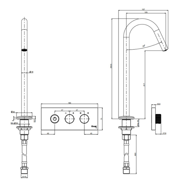 смеситель fima carlo frattini switcхh on f5951cor для раковины, встраиваемый, изливом на 1 отв., золото