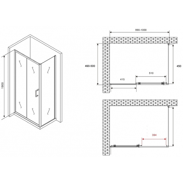 душевой уголок abber schwarzer diamant 100x50 ag30100b5-s50b5 профиль черный, стекло прозрачное