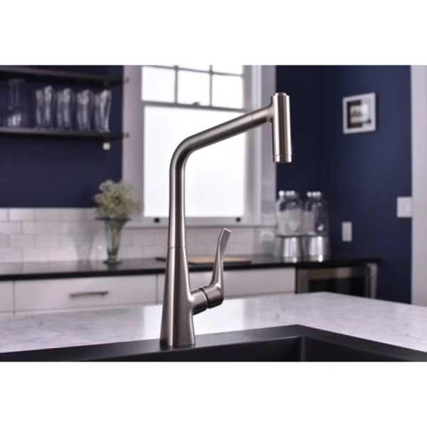 смеситель для кухни 320 с выдвижным изливом hansgrohe metris select m71 14884800, сталь