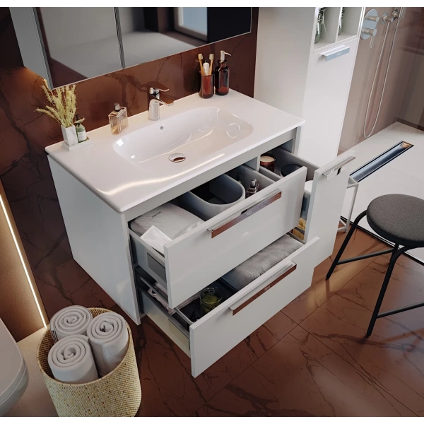 тумба с раковиной белый глянец 80 см roca lago 857296806 + 32799c000