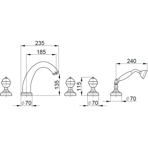 смеситель на борт ванны migliore cristalia swarovski ml.crs-3780.do