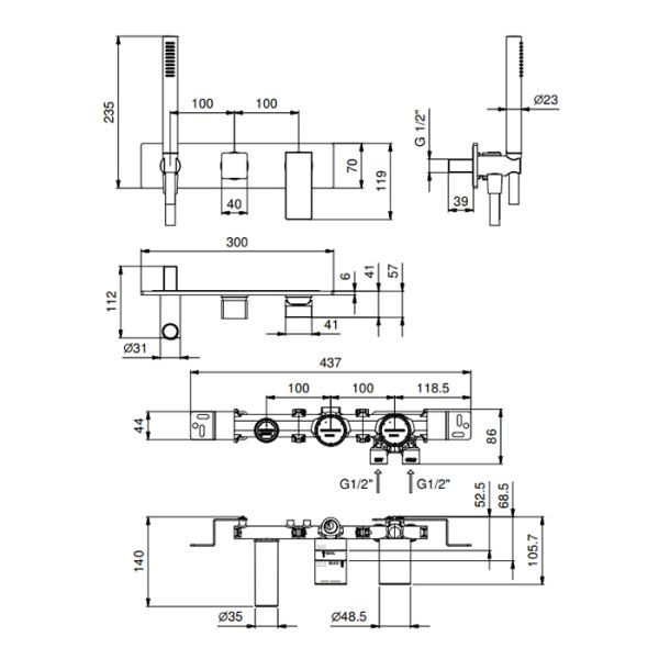 смеситель для душа fantini mint 34 13 f784b черный матовый