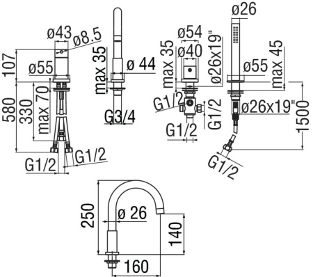 смеситель на борт ванны nobili live webk110/9tbm на 4 отверстия смеситель на борт ванны nobili live webk110/9tbm на 4 отверстия