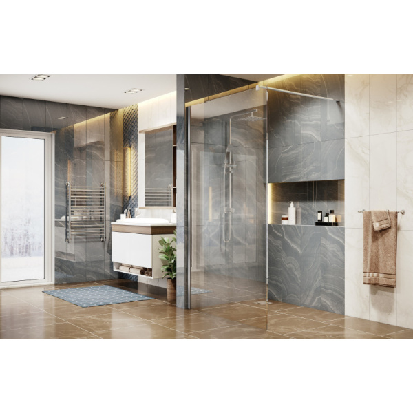 душевая перегородка ambassador walk-in 100х200 15031102 профиль хром, стекло прозрачное