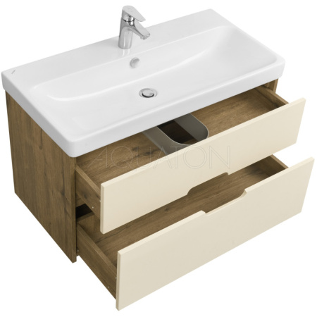 тумба с раковиной бежевый/дуб веллингтон 90 см акватон оливия 1a2544k0olvg0