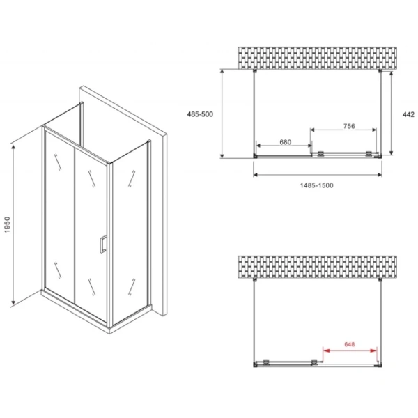 душевой уголок 150x50 см abber schwarzer diamant ag30150b-s50b-s50b прозрачное