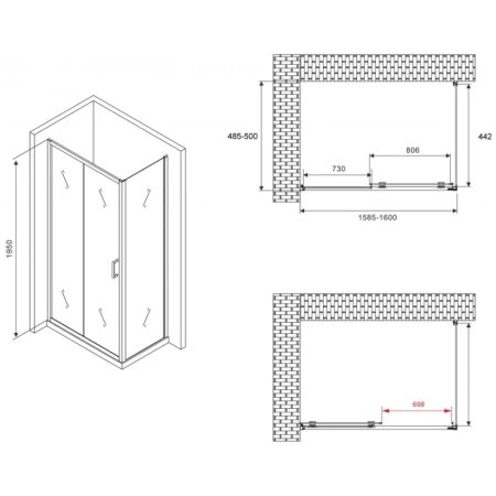 душевой уголок 160x50 см abber schwarzer diamant ag30160b-s50b прозрачное