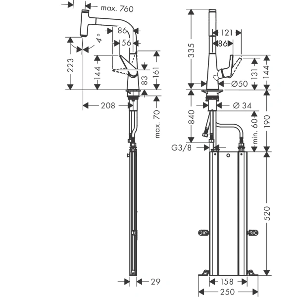 смеситель для кухни hansgrohe talis select m51 73852000, хром