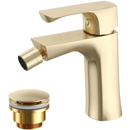 Смеситель Lemark Ursus LM7208BG для биде, с донным клапаном, золотой матовый