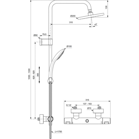 душевая система ideal standard ceratherm t25 a7546xg термостатическая, черный матовый