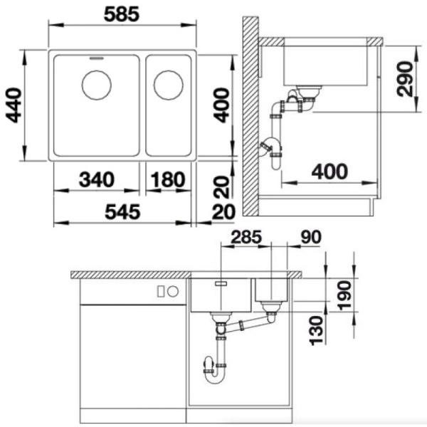 кухонная мойка blanco andano340/180-u 522979 левая
