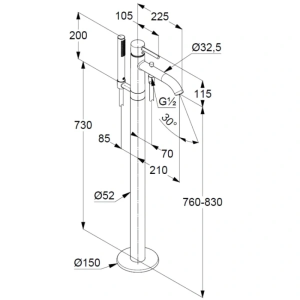 смеситель напольный для ванны kludi bozz 385903976