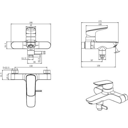 комплект смесителей aquatek вега aq1030mb черный матовый