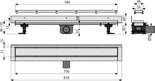 душевой лоток alcaplast apz23-double9-750 хром