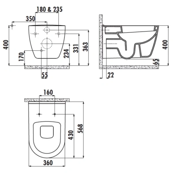 унитаз подвесной creavit tp328.00100 без сиденья, цвет белый