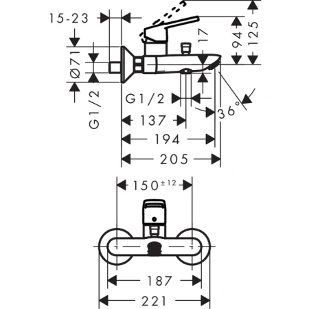 смеситель для ванны hansgrohe logis loop 71244000 + 26275000
