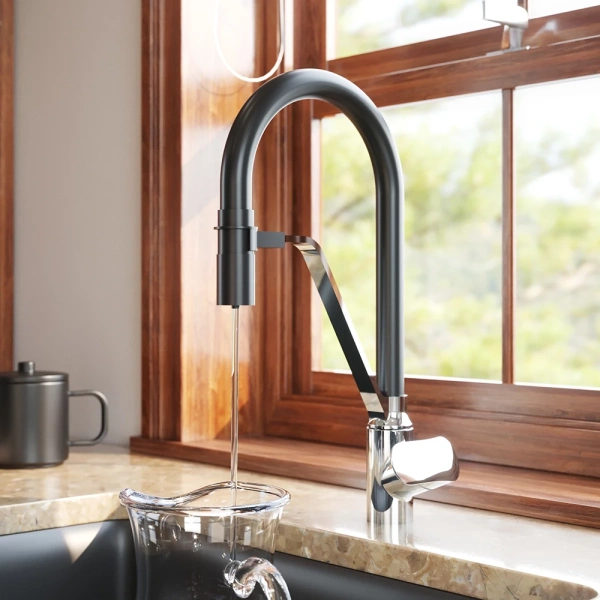 смеситель для кухни am.pm like f8007802 с гибким изливом, хром/ черный