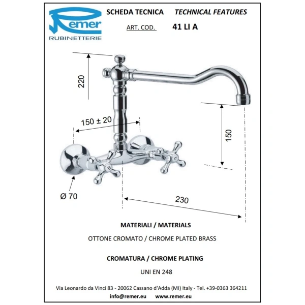 смеситель для кухни remer liberty 41liace