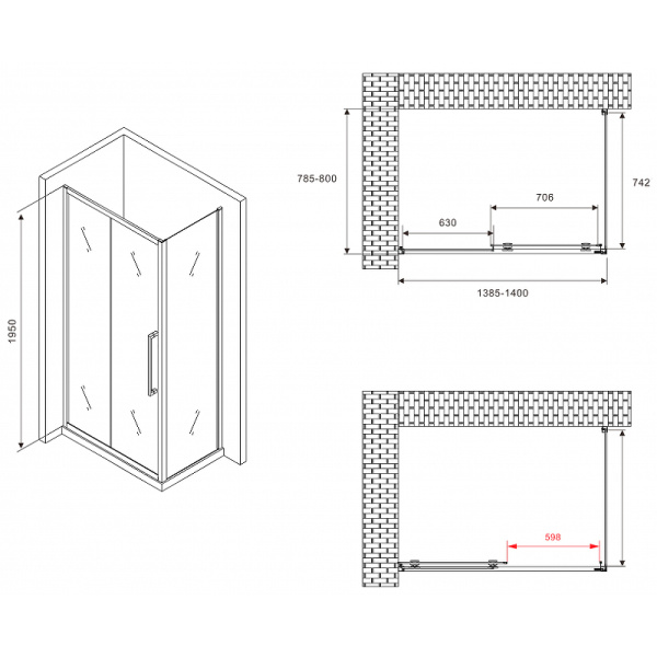 душевой уголок abber schwarzer diamant 140×80 ag30140bmхh-s80bm профиль черный, стекло матовое