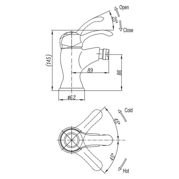 смеситель cezares lira lira-bs1-03 для биде, с донным клапаном, золотой