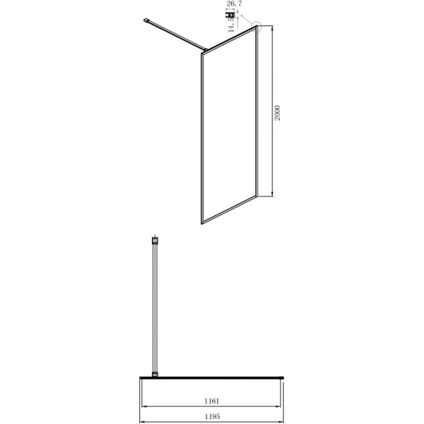 душевая перегородка ambassador walk-in 120х200 15031216 профиль черный, стекло прозрачное