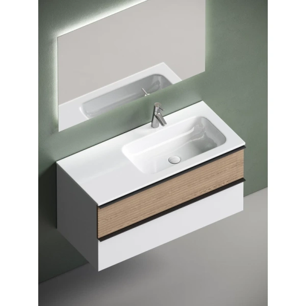 тумба с раковиной sancos delta dl100rw + cn7015 101 см r, подвесная, светлый дуб/белый матовый