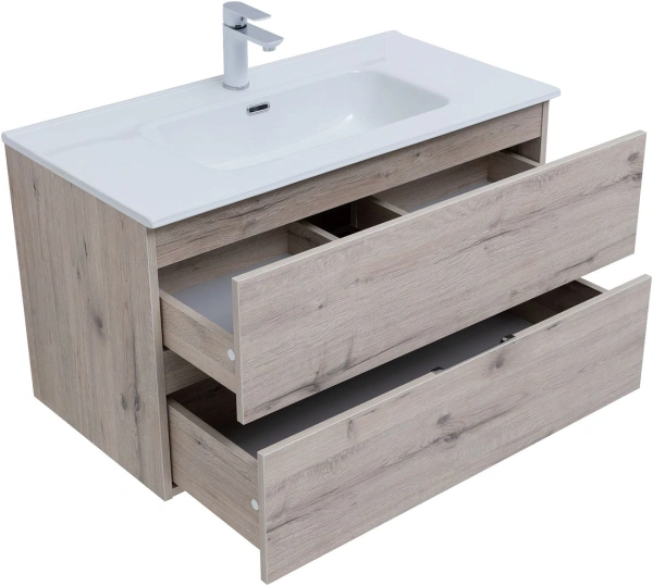 тумба под раковину aquanet алвита new 90 2 ящика, дуб веллингтон белый, 00303921