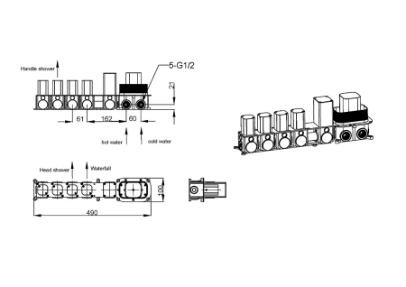 душевой комплект boheme zodiac 133-g 230 мм, с термостатом, золотой